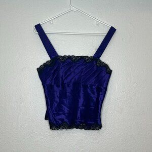 Victoria's Secret Vintage Gold‎ Label Chamise Satin Purple Black Lace Detail Sm